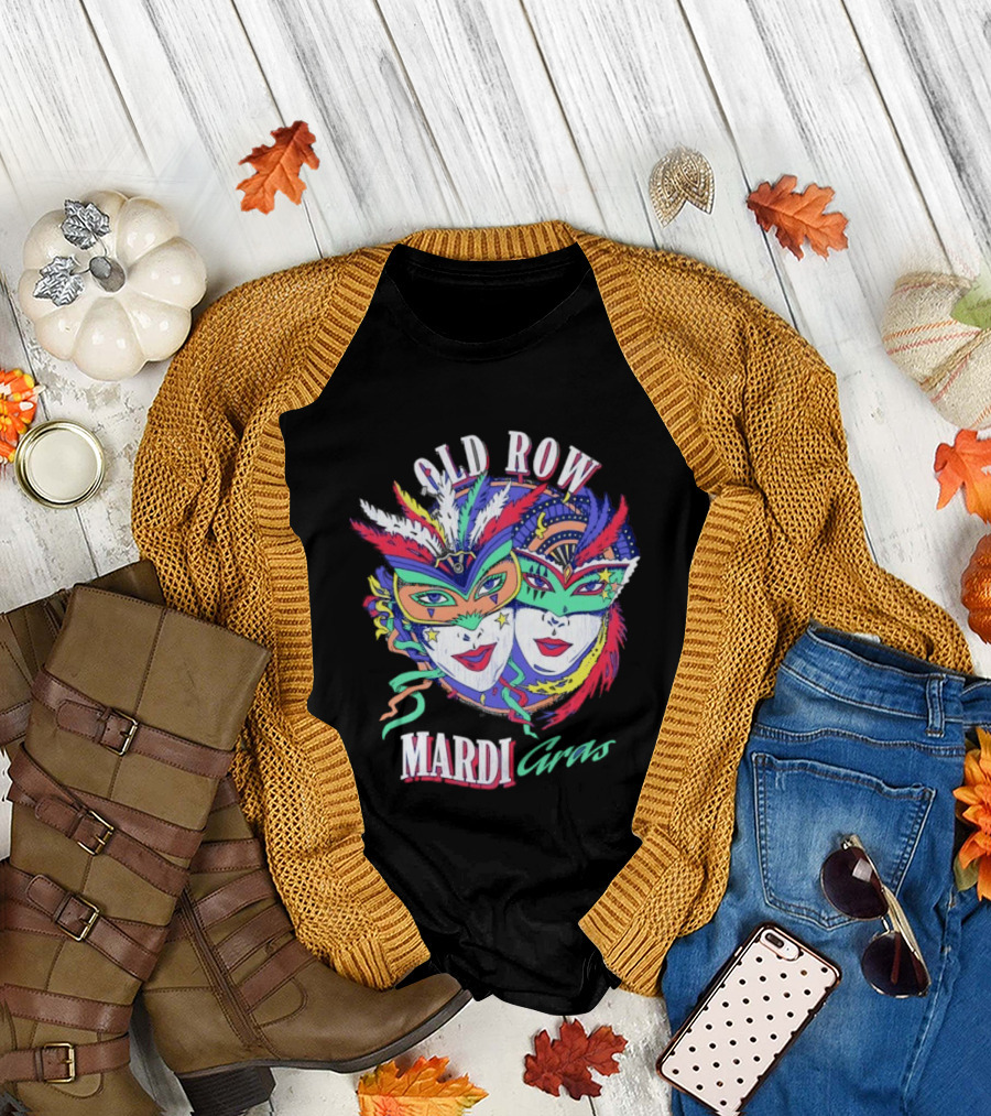Old Row Mardi Gras Masks Colorful Feathers T-Shirt