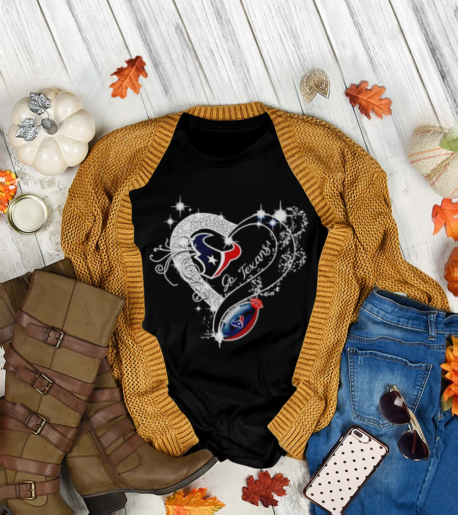 Houston Texans Heart Diamond Football Go Texans T-Shirt