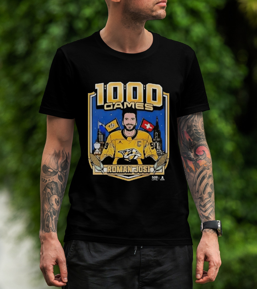 Roman Josi 1000 Games Nashville Predators Captain NHLPA Licensed 500 LEVEL T-Shirt