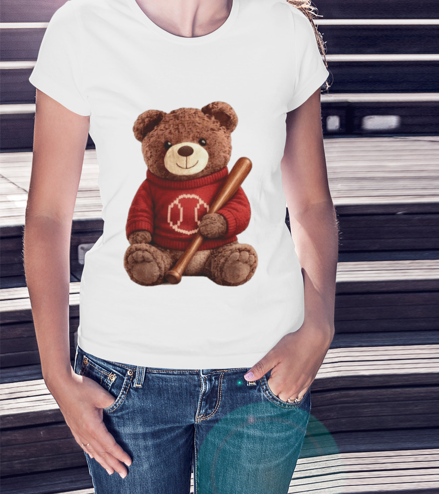 Baseball Bat Teddy Bear Cincinnati Reds Retro Reds Sweater T-Shirt