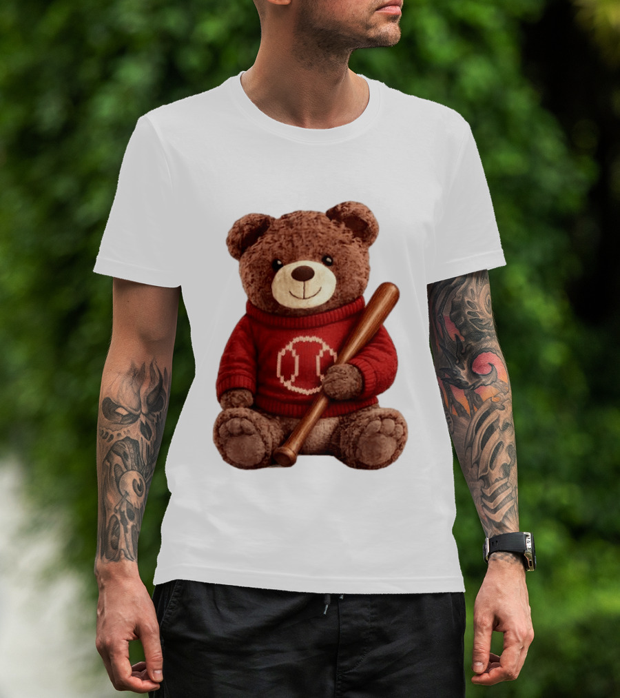 Baseball Bat Teddy Bear Cincinnati Reds Retro Reds Sweater T-Shirt