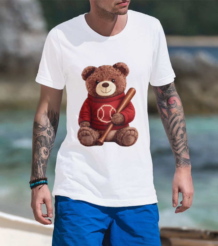 Baseball Bat Teddy Bear Cincinnati Reds Retro Reds Sweater T-Shirt
