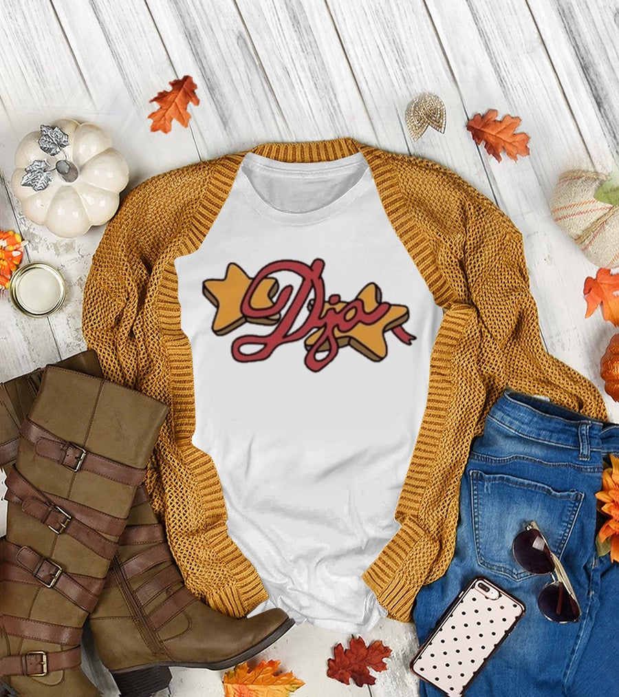 Djo Star Yellow Stars Red Script Font T-Shirt