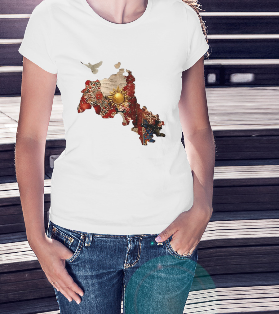 Map Of Kurdistan With Sun And Peace Dove T-Shirt