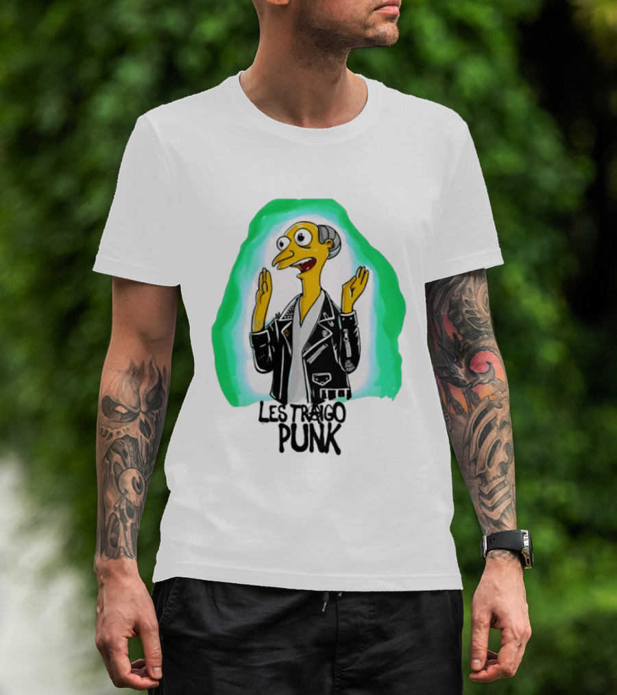 Mr Burns Les Traigo Punk Leather Jacket Green Aura T-Shirt