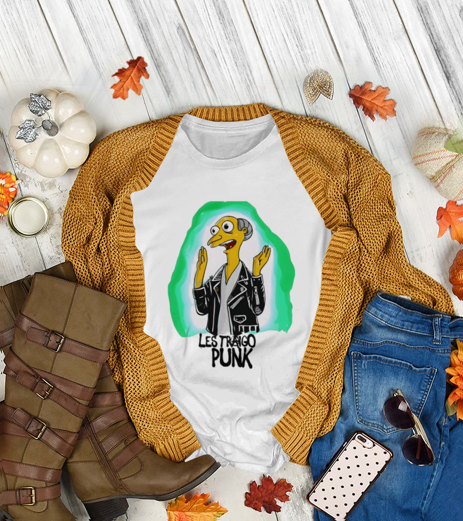 Mr Burns Les Traigo Punk Leather Jacket Green Aura T-Shirt