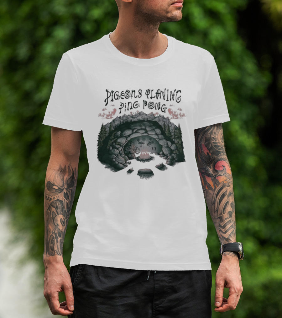 Pigeons Playing Ping Pong X Nature Backs 2026 Psychedelic Forest Double Exposure T-Shirt