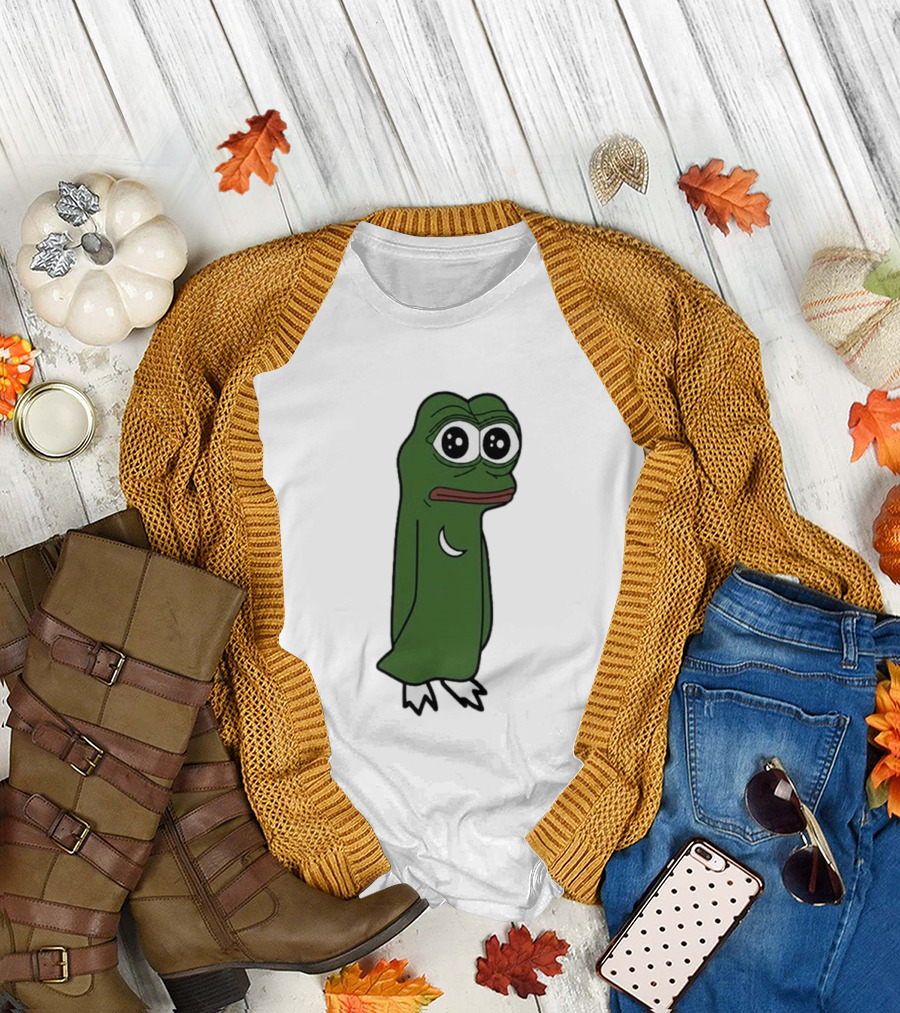 Smolting Pepe Meme Character Crescent Moon Reflection T-Shirt