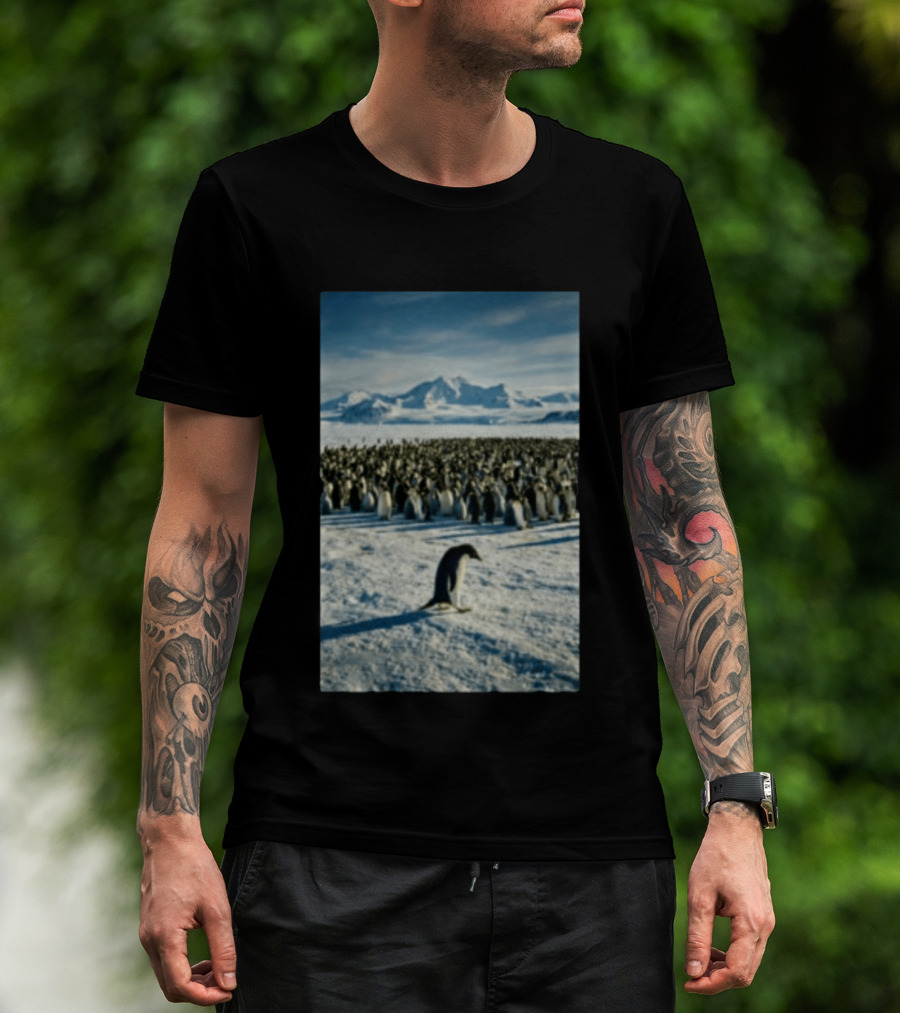 Against The Current Solitary Penguin Aesthetic Arctic Landscape T-Shirt