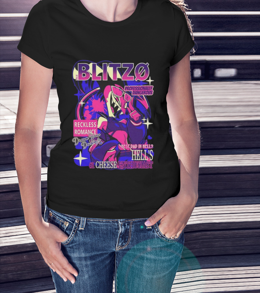 Blitzo Professionally Dangerous Reckless Romance Hell's #1 Cheese T-Shirt
