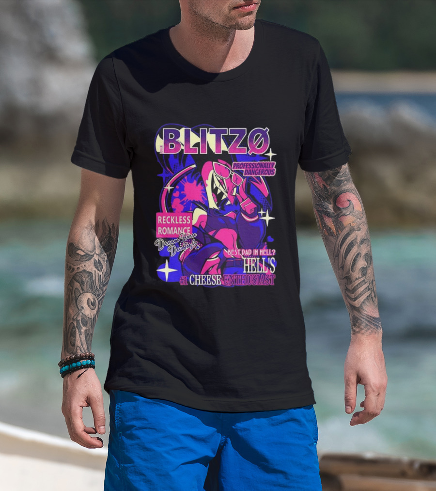 Blitzo Professionally Dangerous Reckless Romance Hell's #1 Cheese T-Shirt