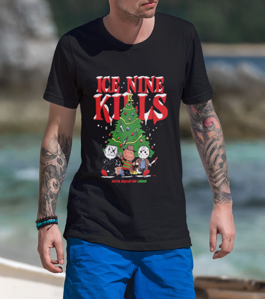 Ice Nine Kills Silver Scream Con Festive Horror Villains Christmas Tree T-Shirt