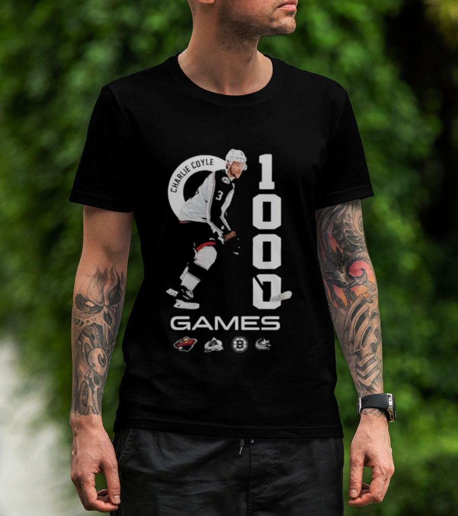 Columbus Blue Jackets NHL Game 1000 Milestone Celebration Charlie Coyle T-Shirt