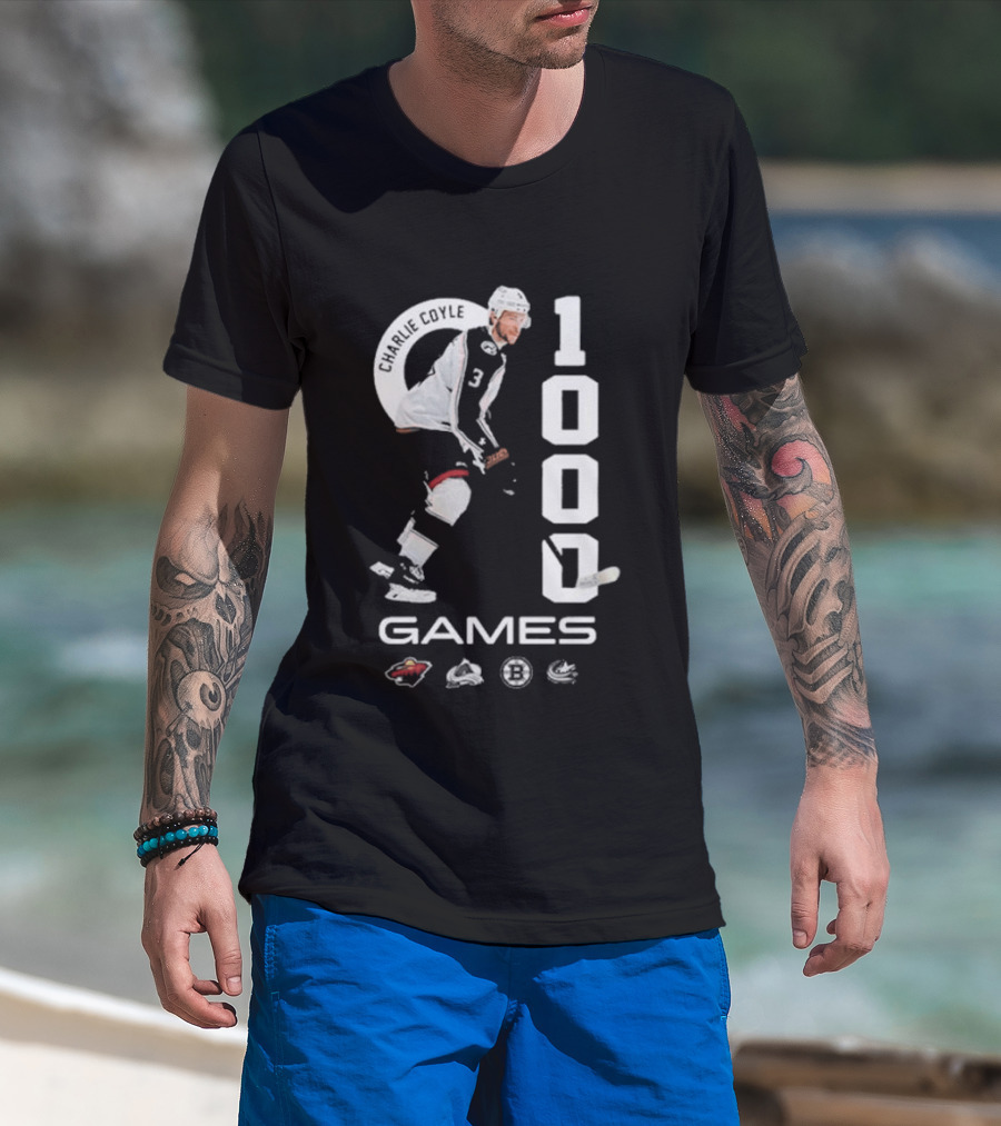 Columbus Blue Jackets NHL Game 1000 Milestone Celebration Charlie Coyle T-Shirt