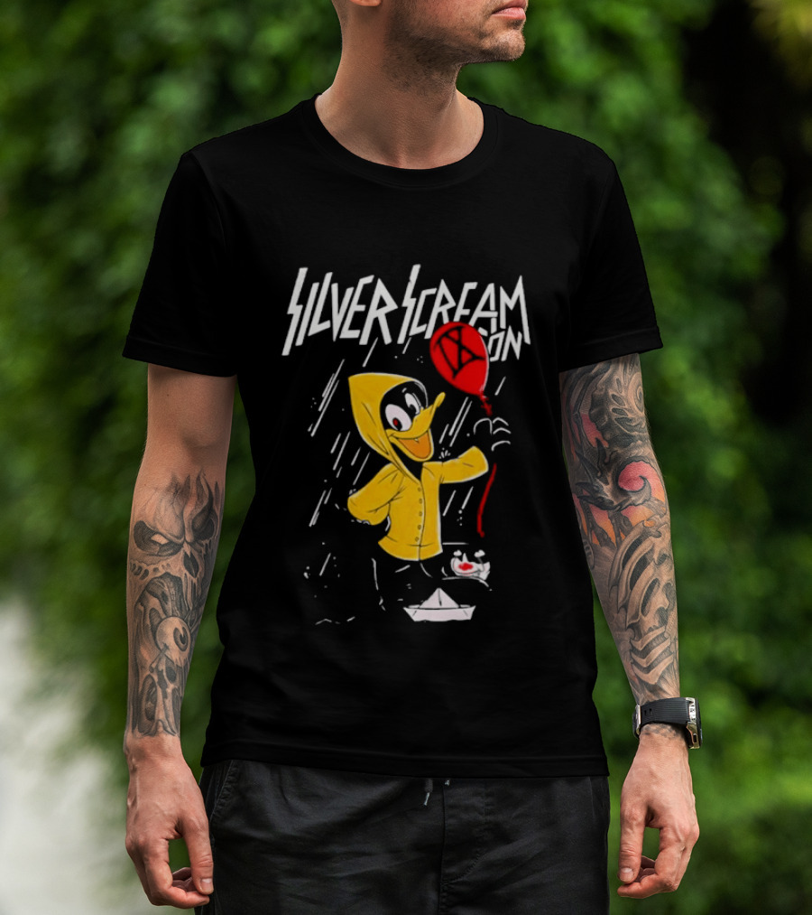 SILVER SCREAM CON Duck In Yellow Raincoat With Red Balloon T-Shirt