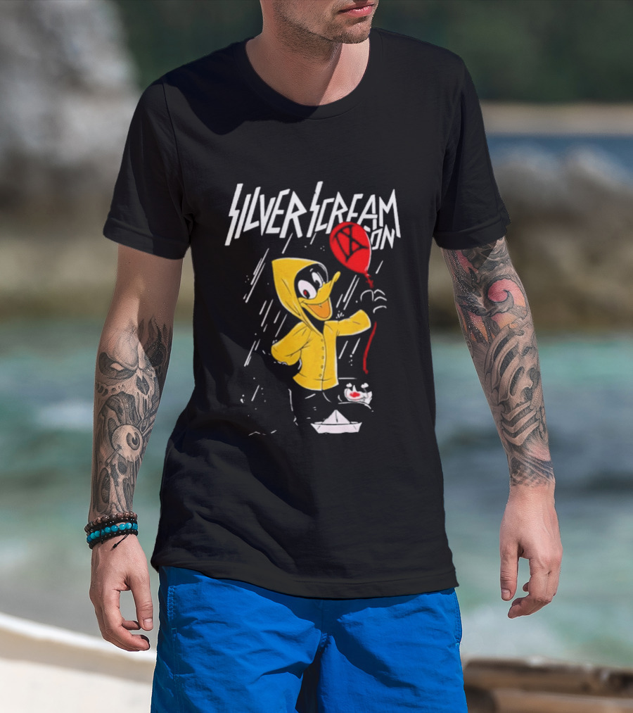 SILVER SCREAM CON Duck In Yellow Raincoat With Red Balloon T-Shirt