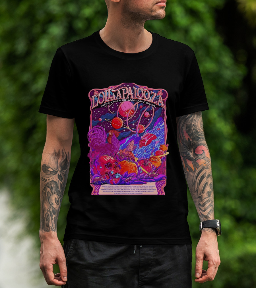 Lollapalooza India 2026 January 24 25 Planetary Cosmic Wildlife Perry Farrell X Aaquib Wani T-Shirt