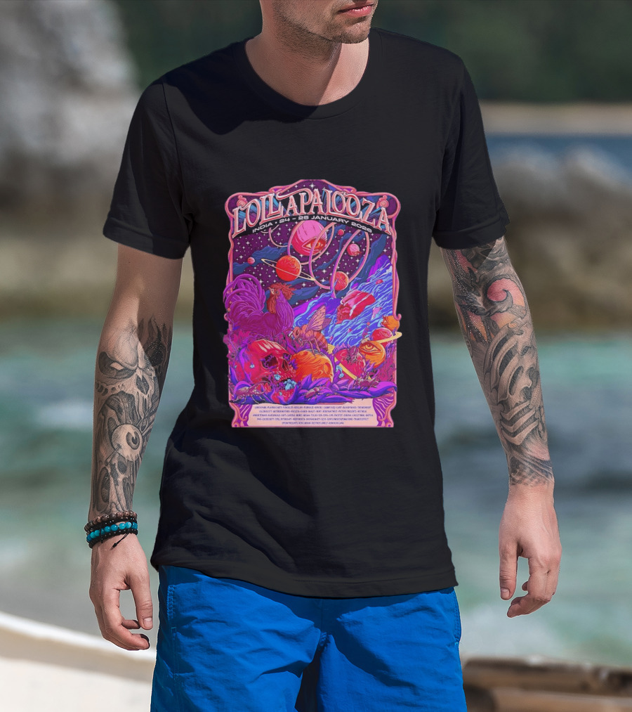 Lollapalooza India 2026 January 24 25 Planetary Cosmic Wildlife Perry Farrell X Aaquib Wani T-Shirt