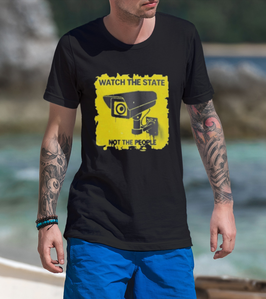 THE STATE NOT THE PEOPLE Yellow Surveillance Camera T-Shirt