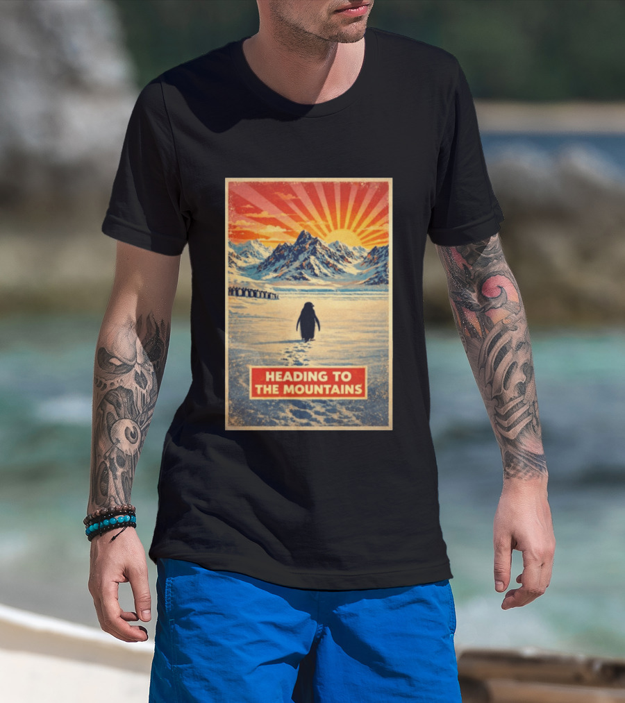 Penguin Journey Heading To The Mountains Sunrise T-Shirt