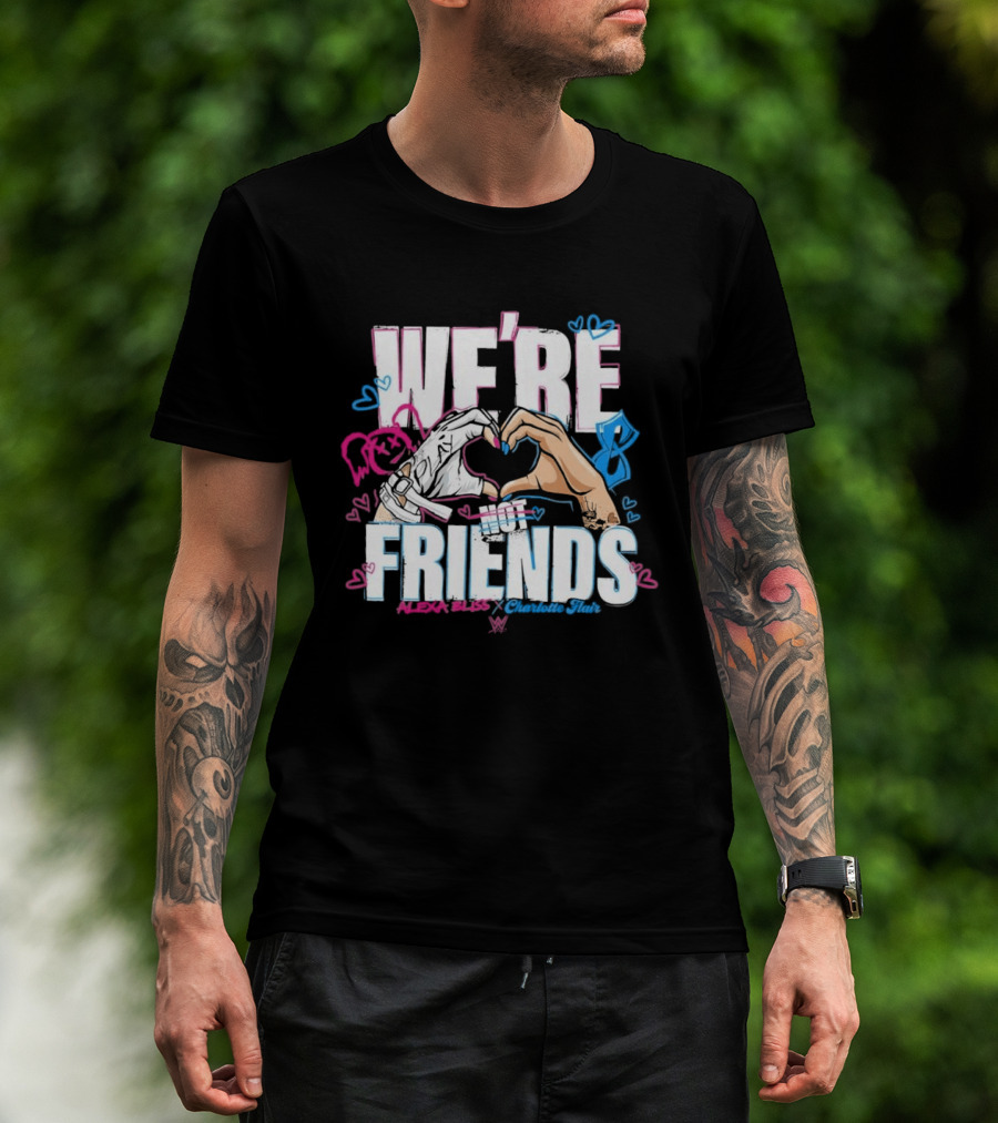 WWE Alexa Bliss Charlotte Flair We're Not Friends Hand Heart Gesture T-Shirt