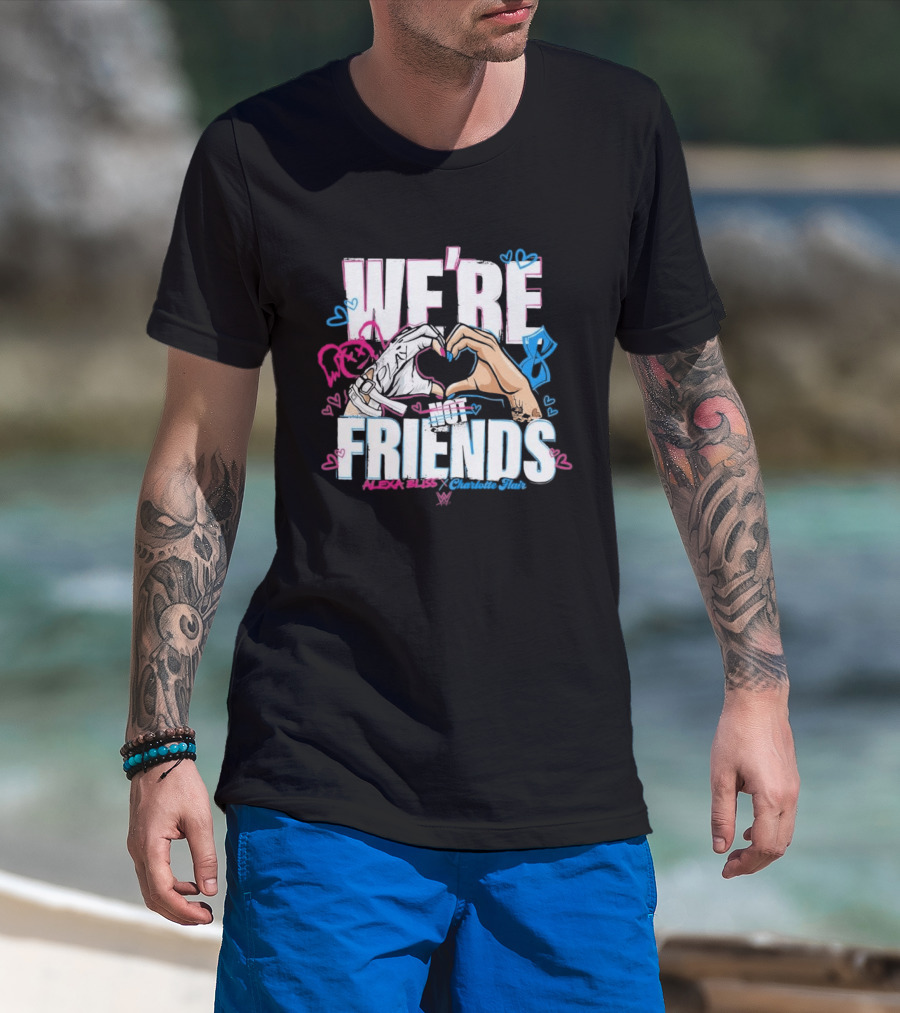 WWE Alexa Bliss Charlotte Flair We're Not Friends Hand Heart Gesture T-Shirt