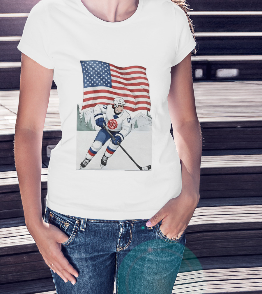 USA Hockey Player Number 17 American Flag Winter Olympics T-Shirt