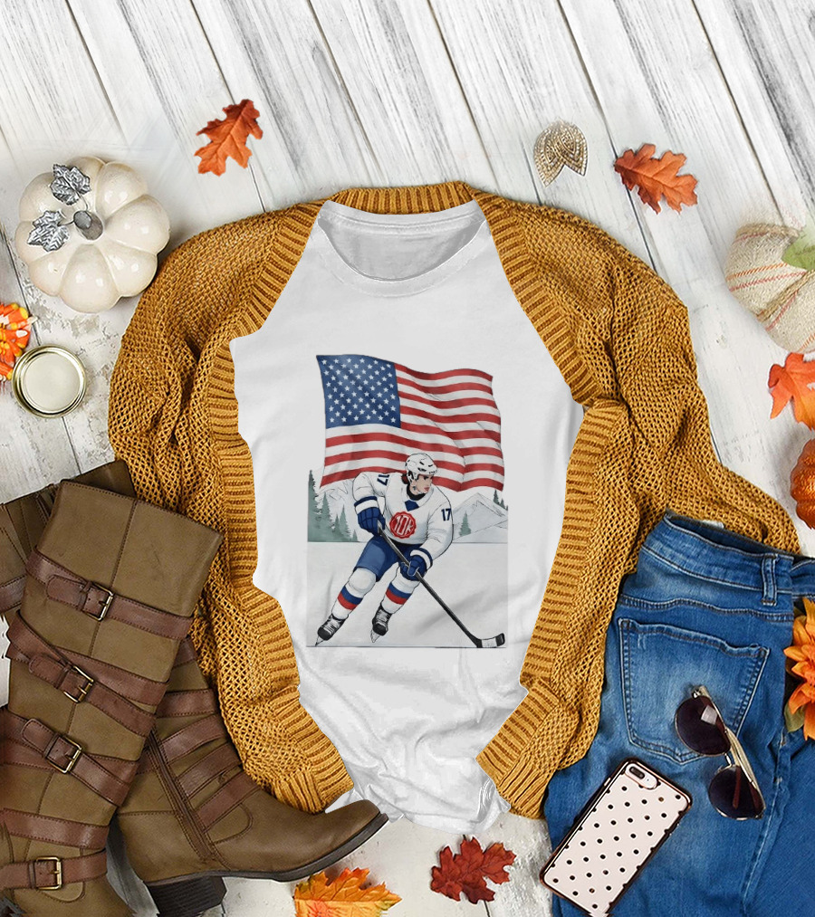USA Hockey Player Number 17 American Flag Winter Olympics T-Shirt