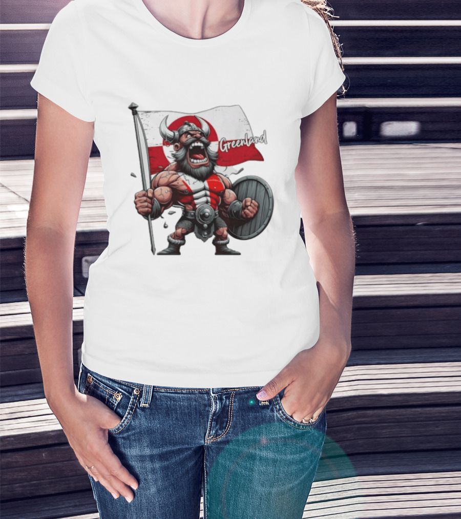 Greenland Viking Warrior Holding Shield And Flag T-Shirt