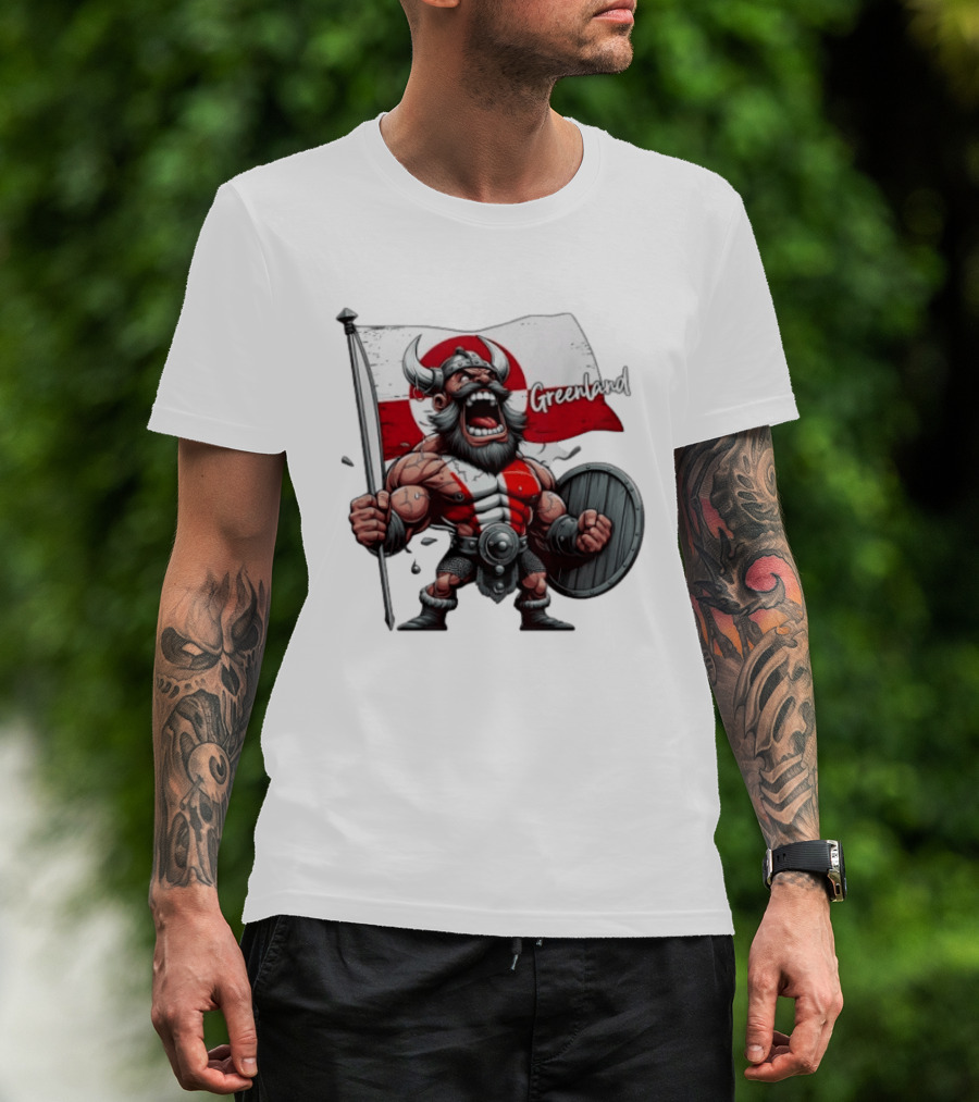 Greenland Viking Warrior Holding Shield And Flag T-Shirt