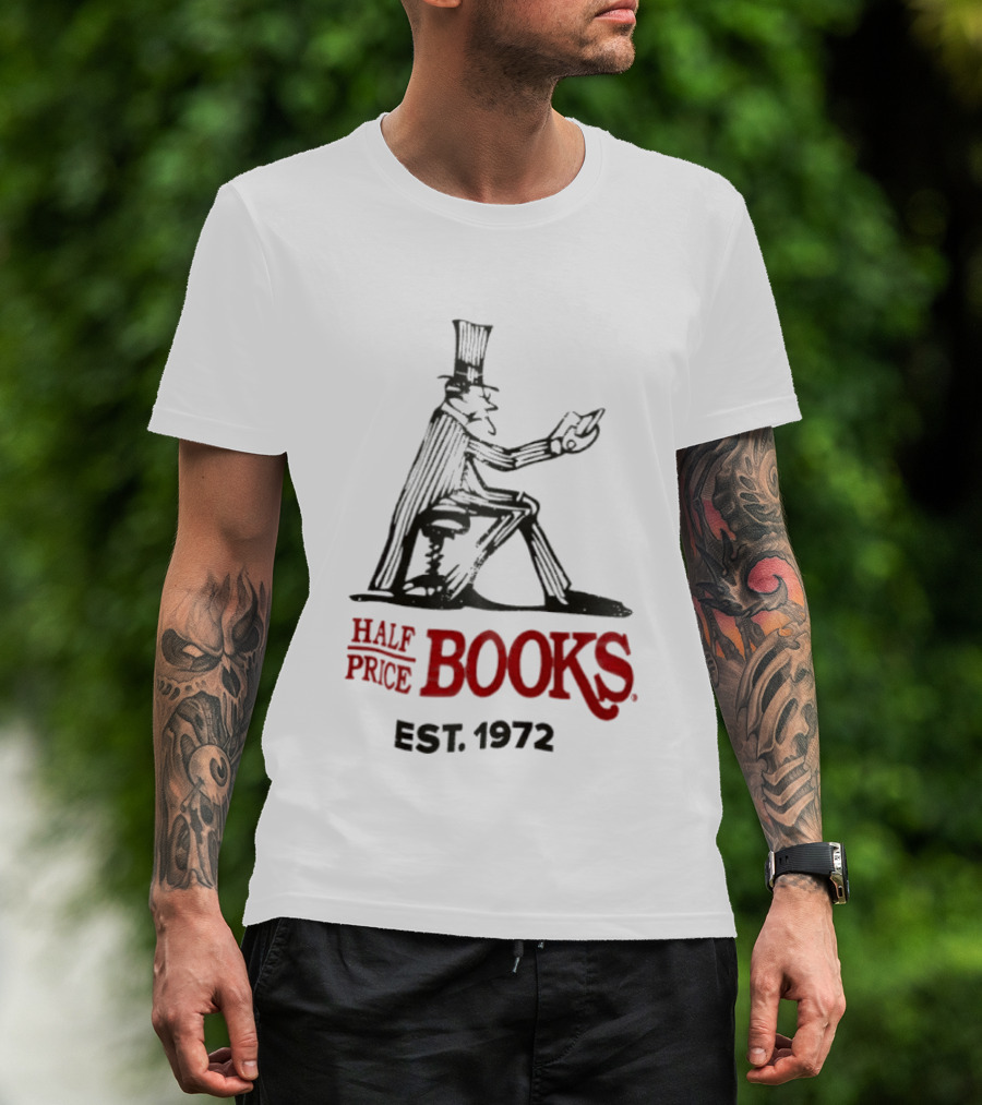 Half Price Books Est 1972 Vintage Gentleman Reading T-Shirt