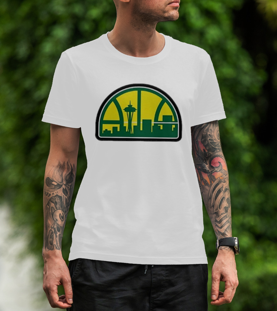 NBA Seattle Skyline Space Needle Hardwood Basketball T-Shirt