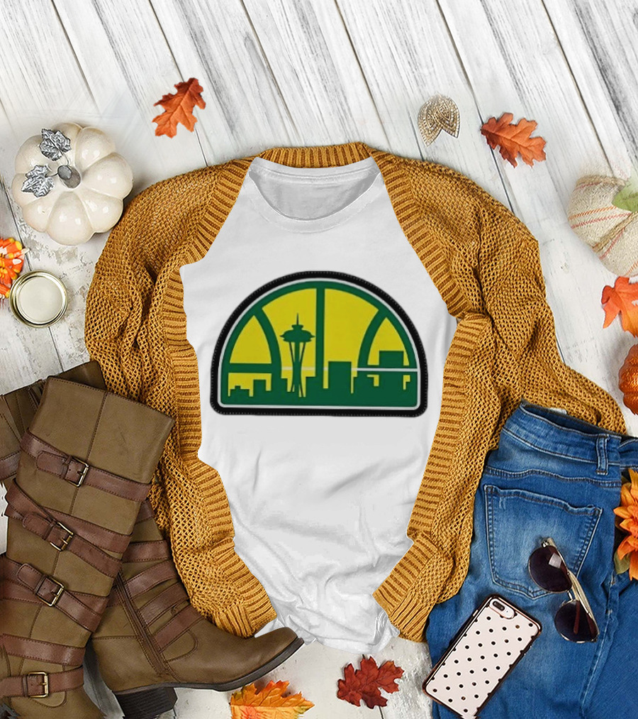 NBA Seattle Skyline Space Needle Hardwood Basketball T-Shirt