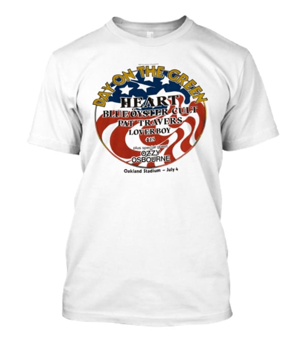 Day On The Green Heart Blue Oyster Cult Pat Travers Loverboy Ozzy Osbourne July 4th Oakland Stadium 1982 T-Shirt