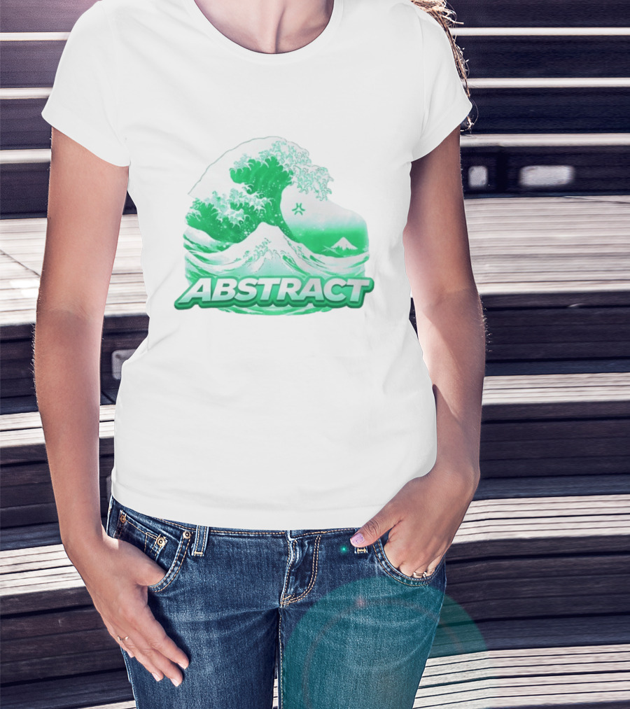 Abstract Green Wave Japanese Art Style Ocean Scene T-Shirt