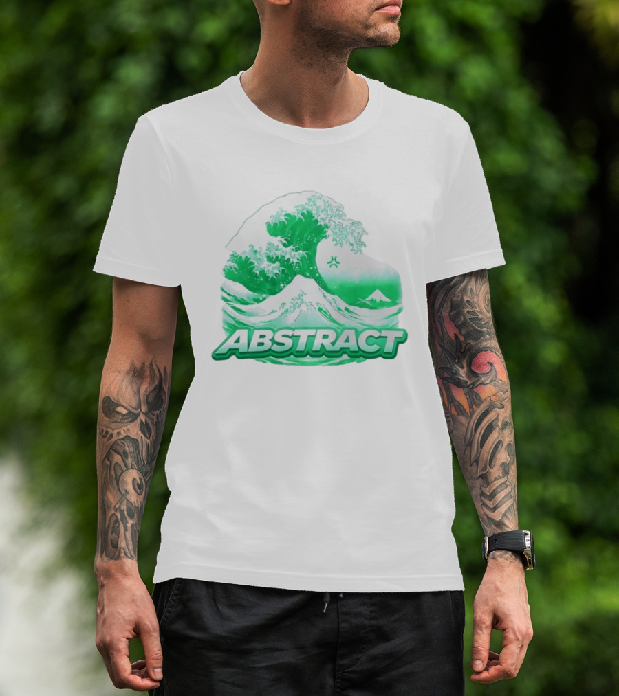 Abstract Green Wave Japanese Art Style Ocean Scene T-Shirt