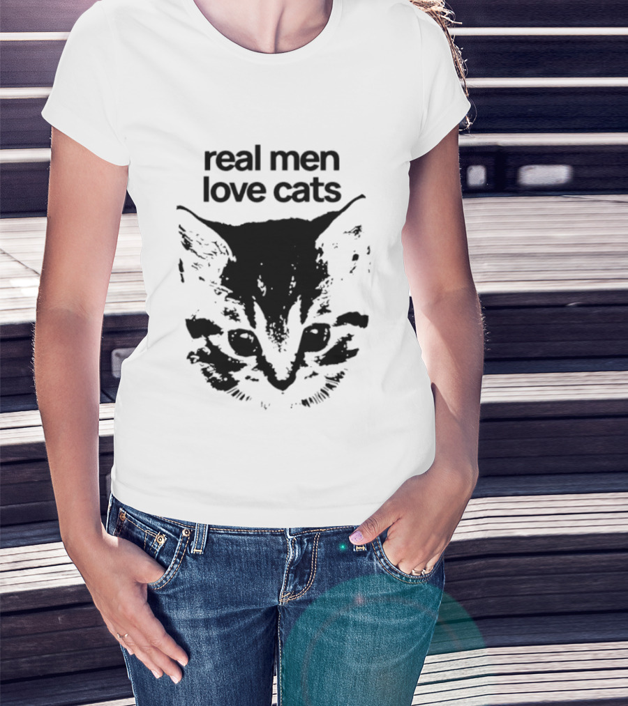 Real Men Love Cats Feline Face T-Shirt