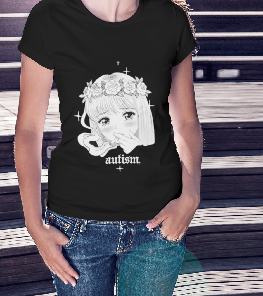 Autism Anime Girl Smoking Flower Crown Aesthetic T-Shirt