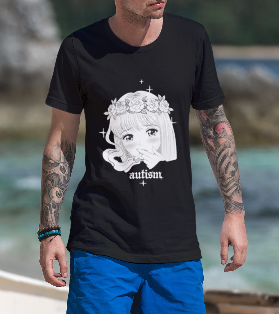 Autism Anime Girl Smoking Flower Crown Aesthetic T-Shirt