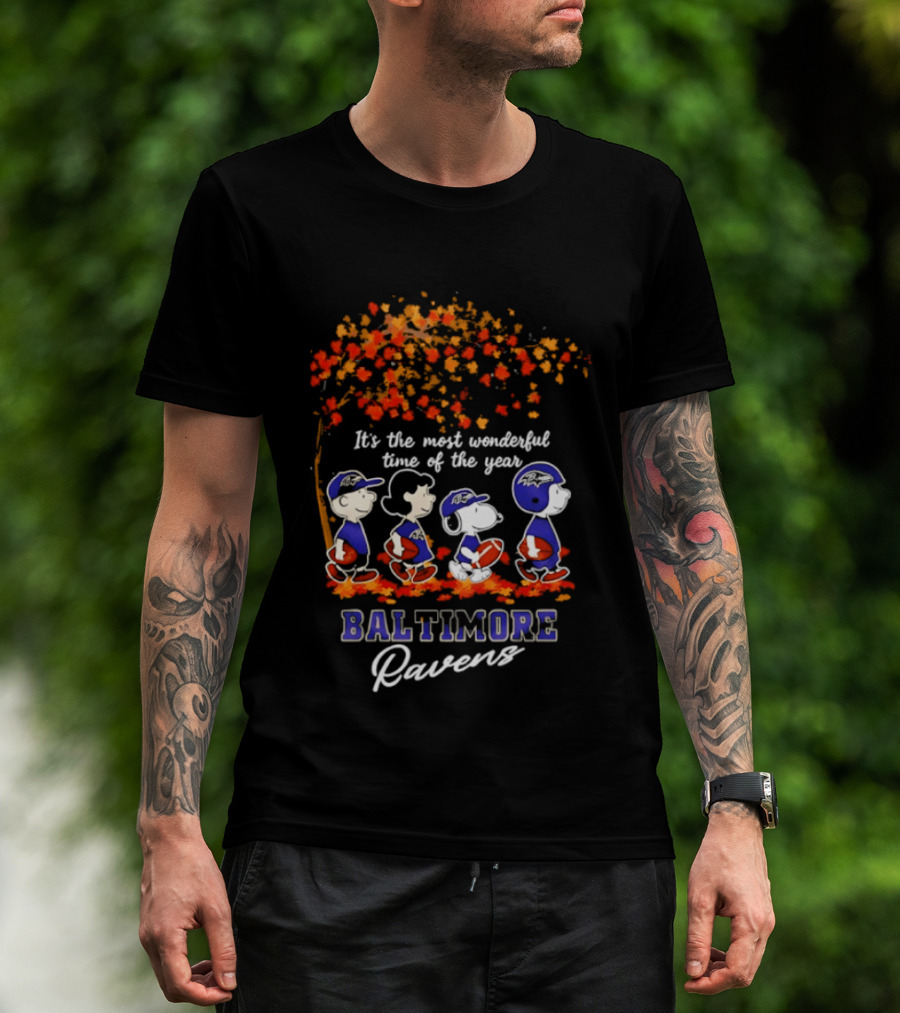 Baltimore Ravens Peanuts Most Wonderful Time Autumn Football T-Shirt