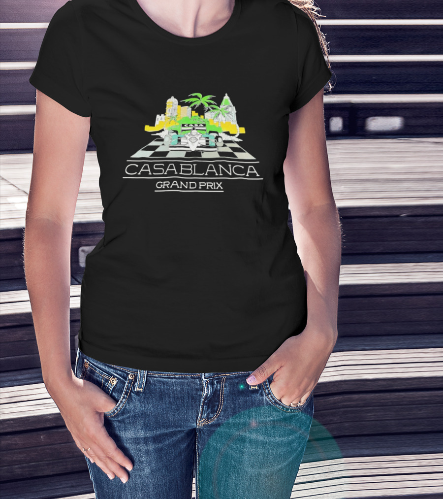 Casablanca Grand Prix Racing Palm Trees Checkered Flag T-Shirt