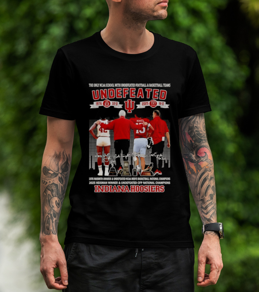 Indiana Hoosiers Undefeated 1976 Basketball 2025 Football McGinnis Bailey Memorial Stadium T-Shirt