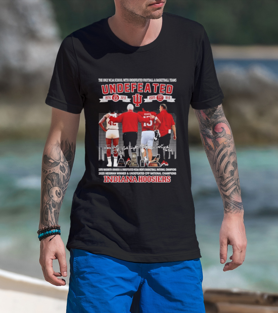 Indiana Hoosiers Undefeated 1976 Basketball 2025 Football McGinnis Bailey Memorial Stadium T-Shirt