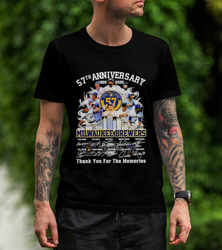 Milwaukee Brewers 57th Anniversary 1969 2023 Thank You For The Memories Signatures T-Shirt