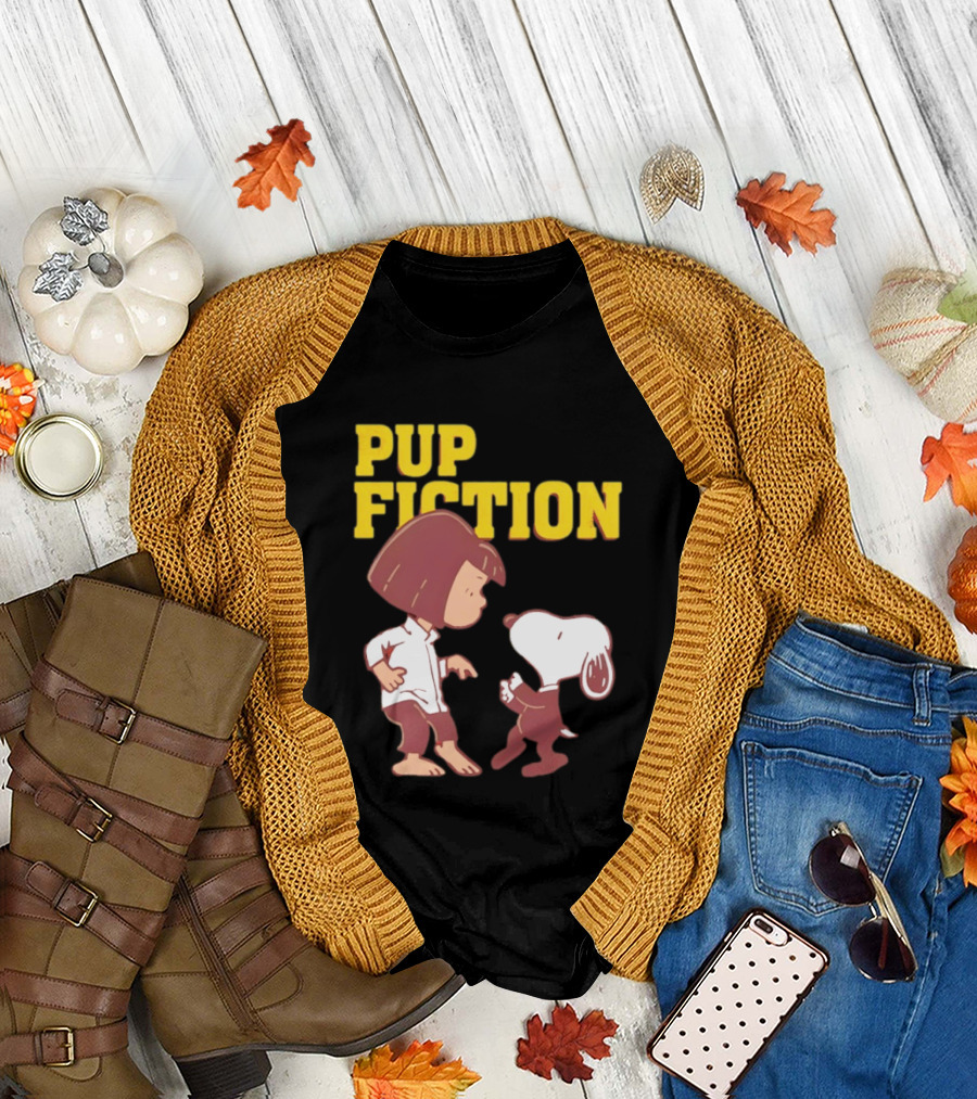Lucy and Snoopy Pup Fiction Mashup Peanuts Characters T-Shirt