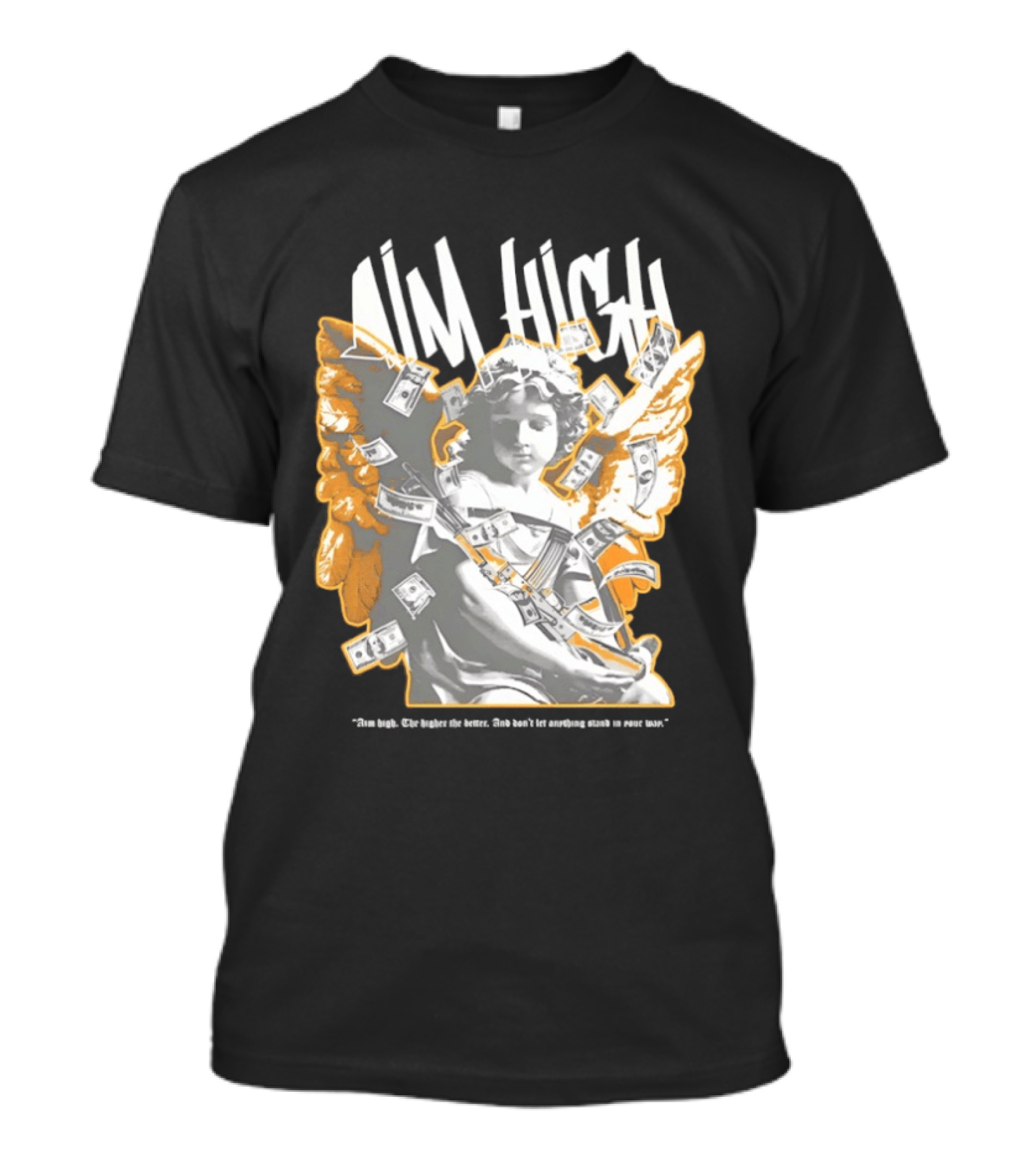 Aim High Angela Cupid Holding AK 47 With Dollar Fly T-Shirt