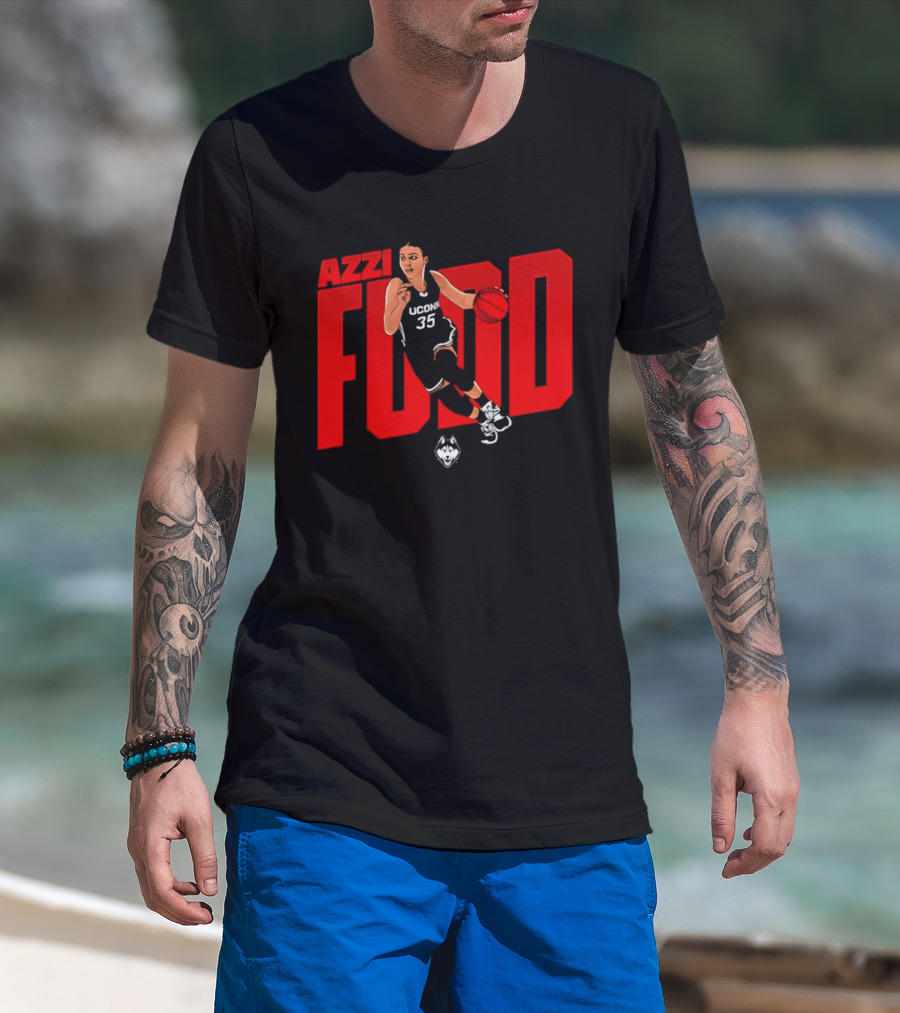 Azzi Fudd UConn 35 Basketball NCAA Fudd Red Block T-Shirt