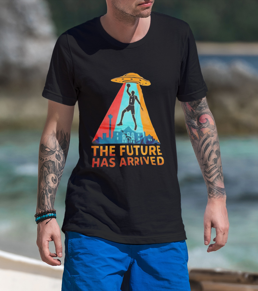 Basketball UFO Abduction Cityscape The Future Has Arrived T-Shirt