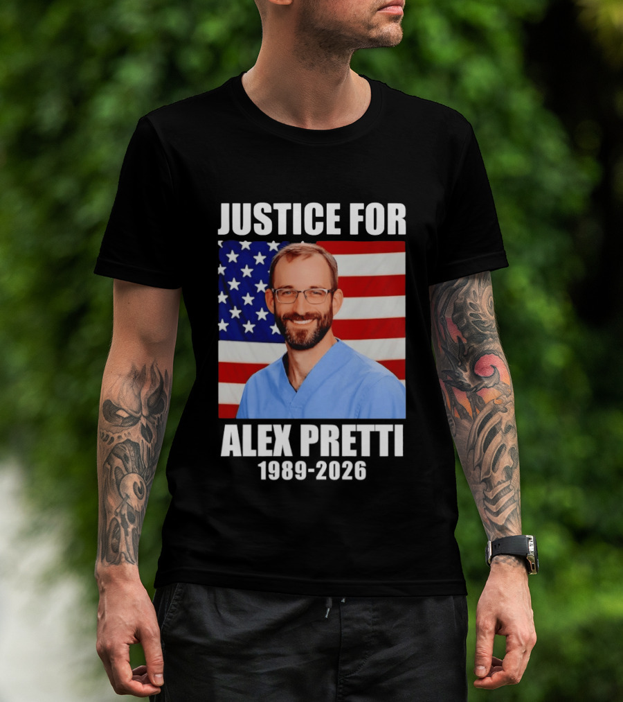 Justice For Alex Pretti 1989 2026 American Flag Anti Trump Political Protest T-Shirt
