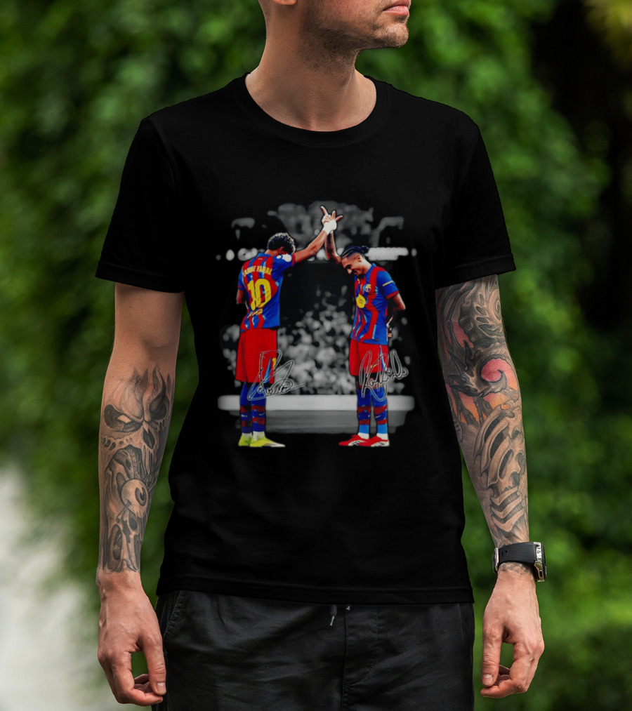 Lamine Yamal Raphinha Barcelona Brazil Soccer Duo Signatures T-Shirt